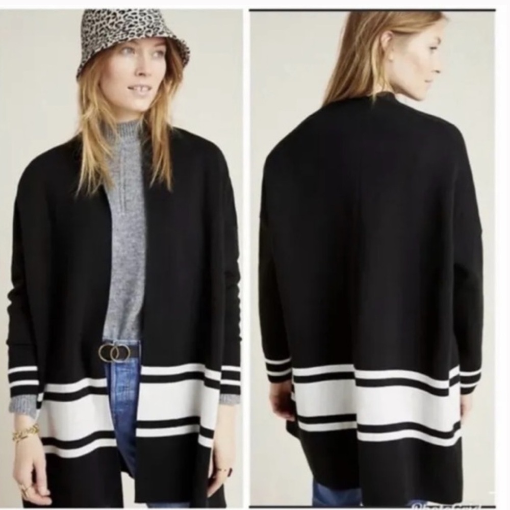 ANTHROPOLOGIE ~ NVLT: Pippa Colorblocked Striped Cardigan Black & White